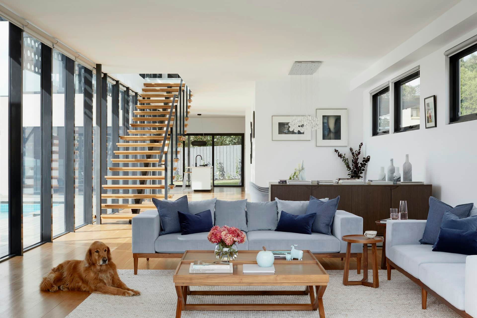 Modern living room created from garage conversion plans in a London home