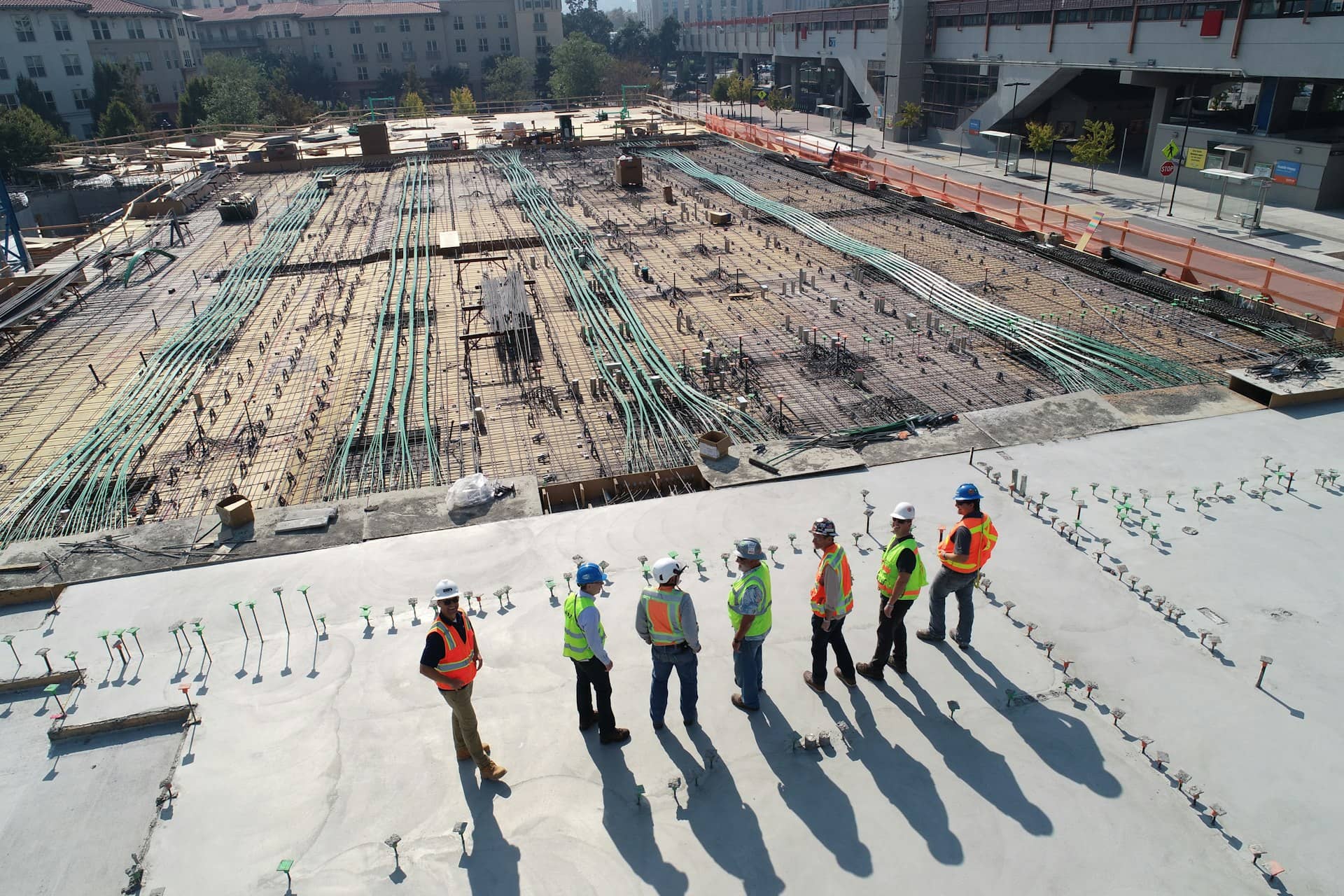 London construction site with steel reinforcement built from structural drawings and calculations