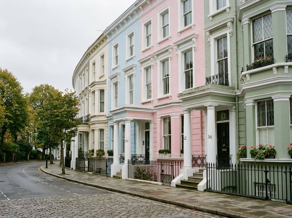 Painted stucco terraces in Notting Hill where planning applications often need a heritage policy case