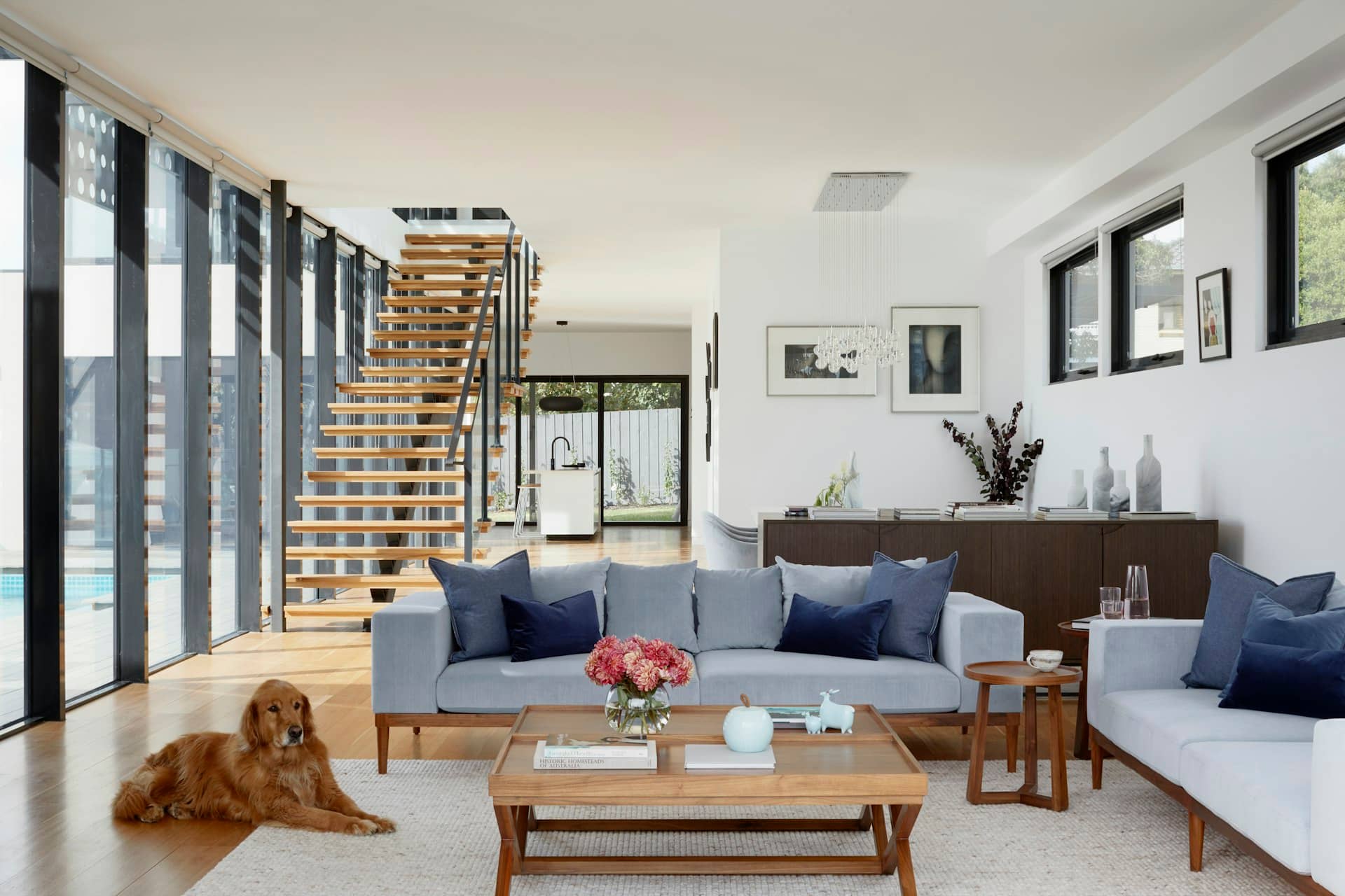 Modern living room created from garage conversion plans in a London home