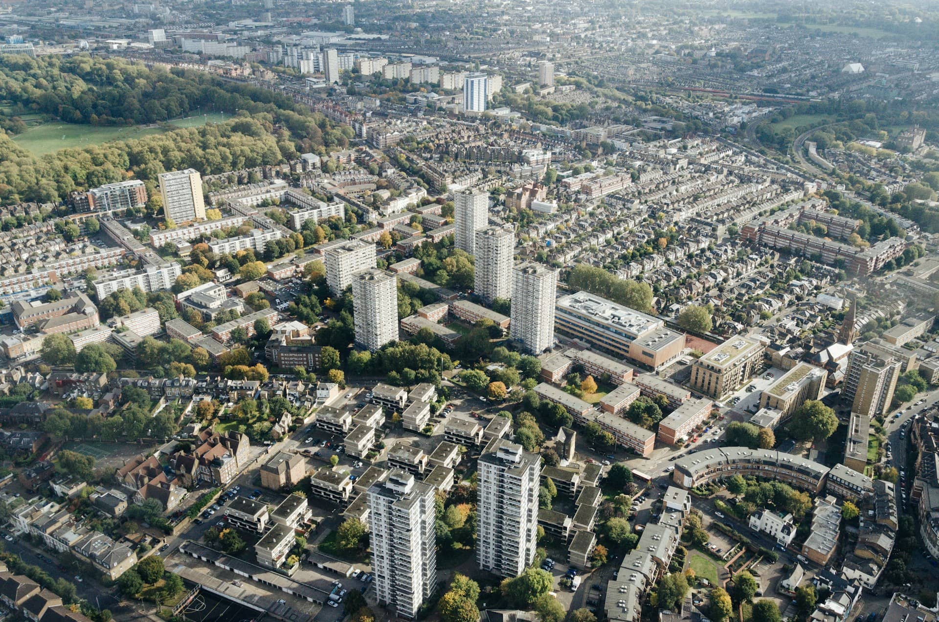 Aerial view of London boroughs where we manage planning applications end to end